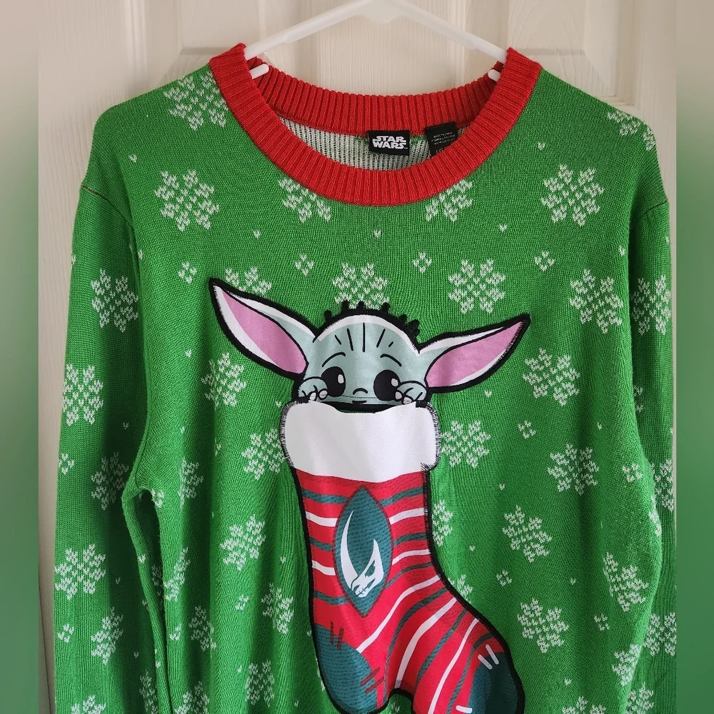 Star Wars Mandalorian Baby Yoda Grogu Knit‎ Ugly Christmas Sweater Size Large